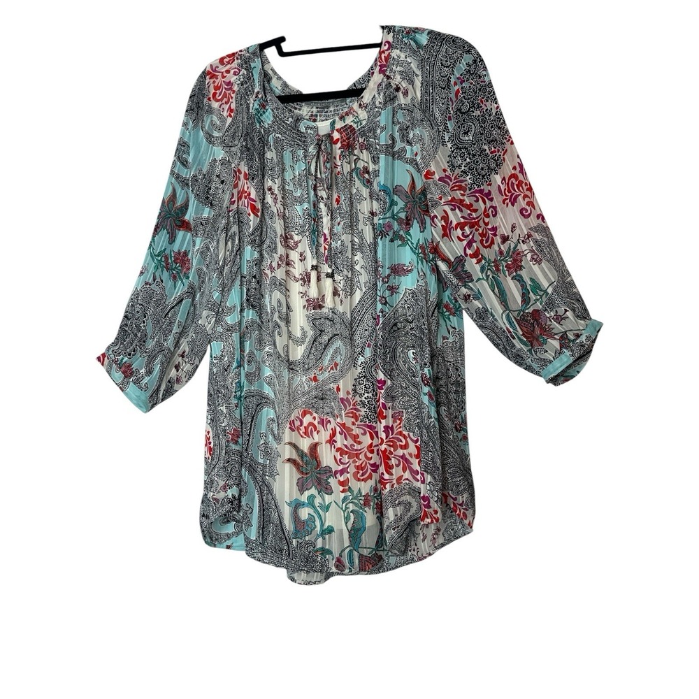 DanielRainn Blouse Women Tunic Top‎ 2X Plus  Boho Comfort Grandmacore Sheer